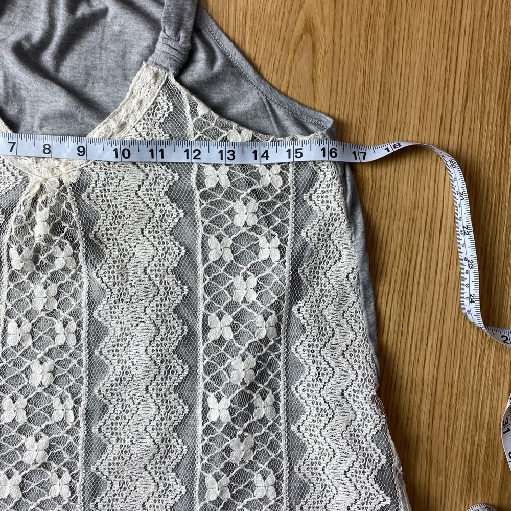 Demeanor Gray And Cream Lace Tank Razorback Tank - Picture 4 of 5